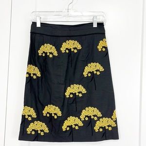 Anthropologie Floreat Size 0 Black and Yellow Embroidered Floral Skirt